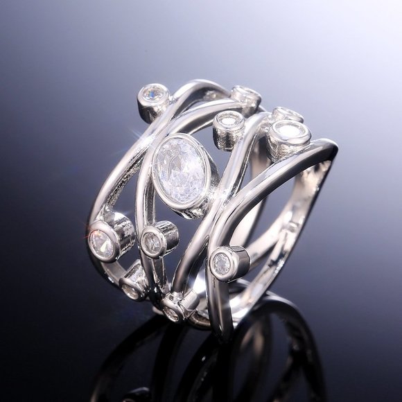 ⚡ Multi Layer Stackable Wave Water Drop White Oval Zircon Rings Women, PD225